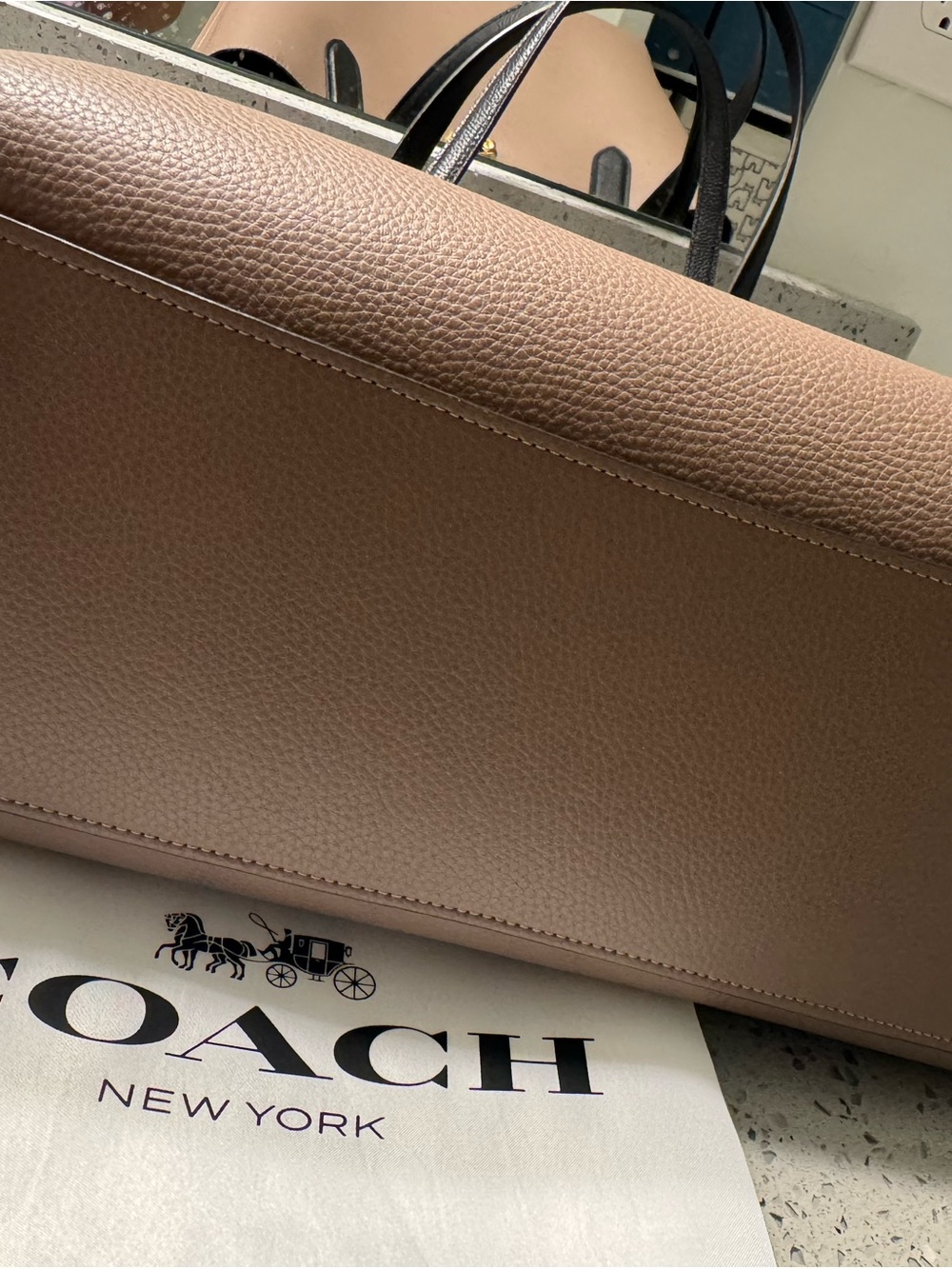 Coach Two-Tone Pebbled Leather Tote Bag in Taupe and Black - Picture 6 of 8